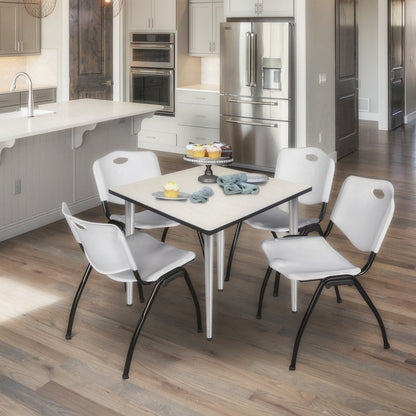 36 in. Square Breakroom Table- Maple Top, Chrome Base & 4 M Stack Chairs- Grey