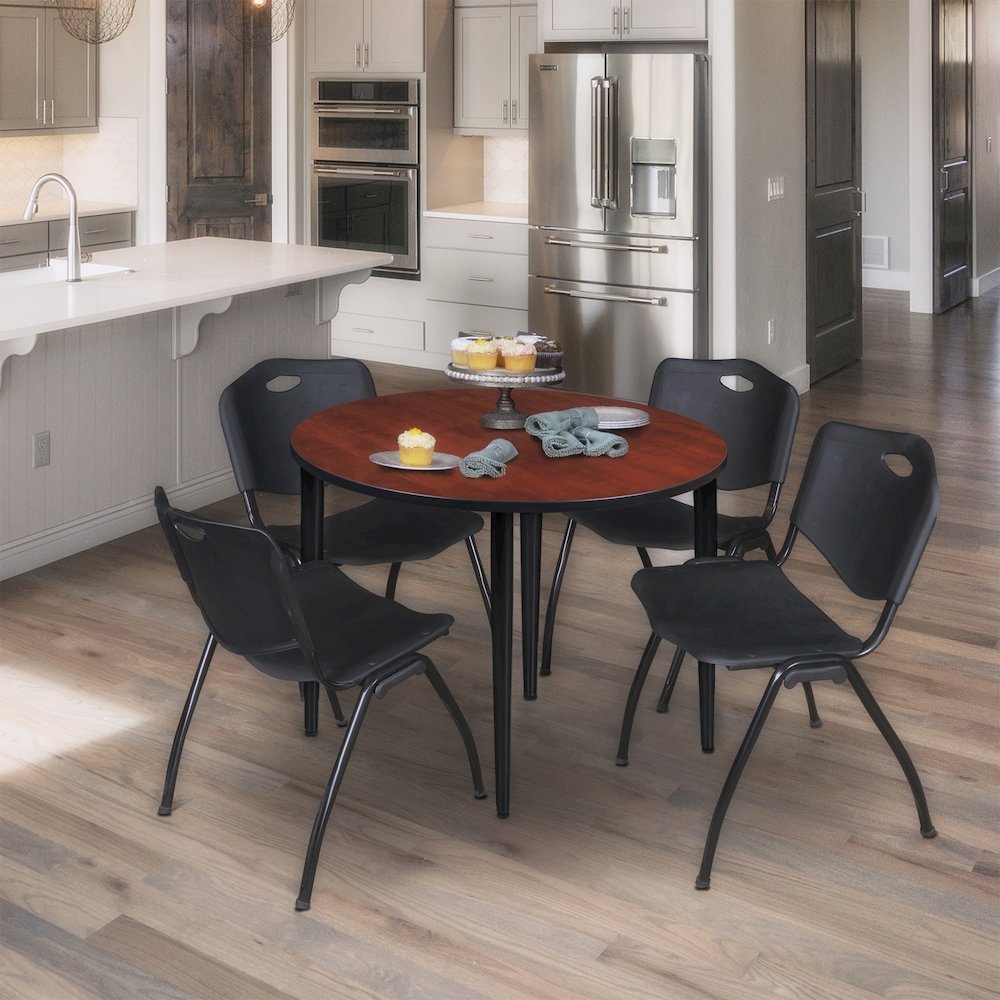 36 in. Round Breakroom Table- Cherry Top, Black Tapered Legs