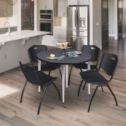 36 in. Round Breakroom Table- Grey Top, Chrome Tapered Legs
