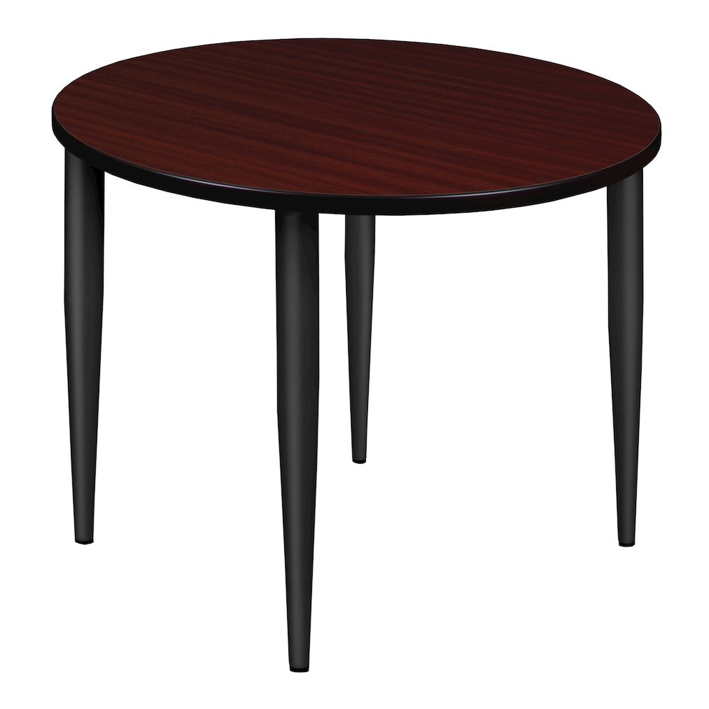 36 in. Round Breakroom Table- Mahogany Top, Black Tapered Legs