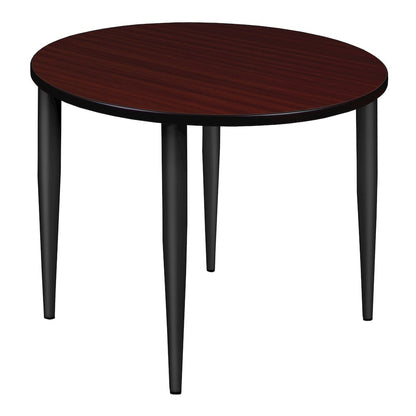 36 in. Round Breakroom Table- Mahogany Top, Black Tapered Legs