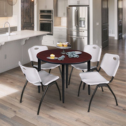 36 in. Round Breakroom Table- Mahogany Top, Black Tapered Legs