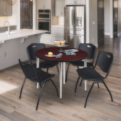 36 in. Round Breakroom Table- Mahogany Top, Chrome Tapered Legs