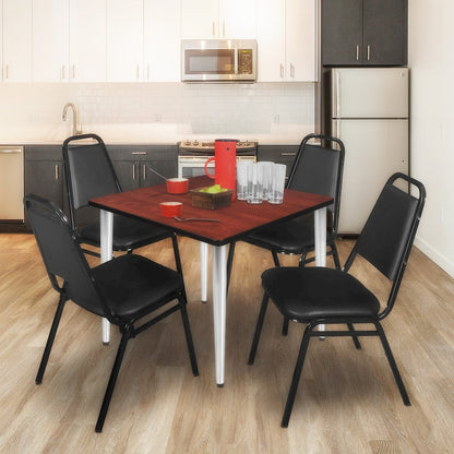 42 Square Breakroom Table- Cherry Top, Chrome Base & 4 Stack Chairs- Black