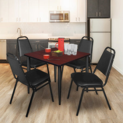 42 Square Breakroom Table- Mahogany Top, Black Base & 4 Stack Chairs- Black