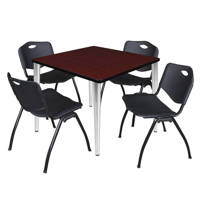 42 Square Breakroom Table- Mahogany Top, Chrome Base & 4 M Stack Chairs- Black