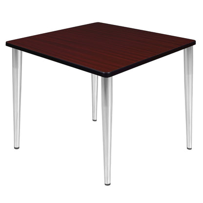 42 in. Square Breakroom Table- Mahogany Top, Chrome Tapered Legs