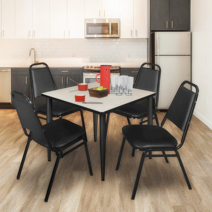 42 Square Breakroom Table- Maple Top, Black Base & 4 Stack Chairs- Black