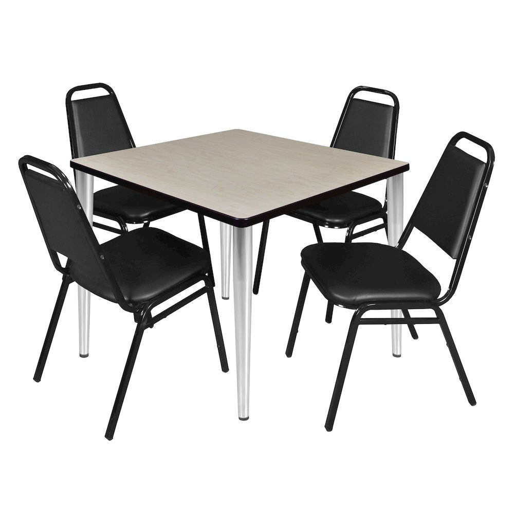 42 Square Breakroom Table- Maple Top, Chrome Base & 4 Stack Chairs- Black