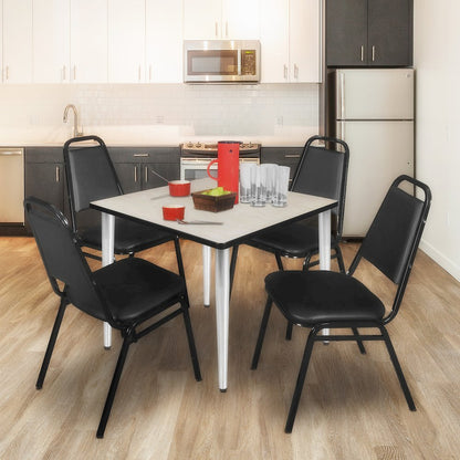 42 Square Breakroom Table- Maple Top, Chrome Base & 4 Stack Chairs- Black