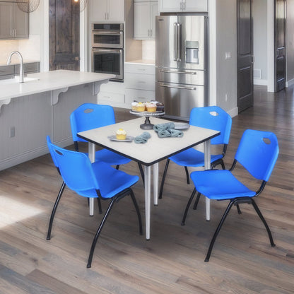 42 in. Square Breakroom Table- Maple Top, Chrome Base & 4 M Stack Chairs- Blue