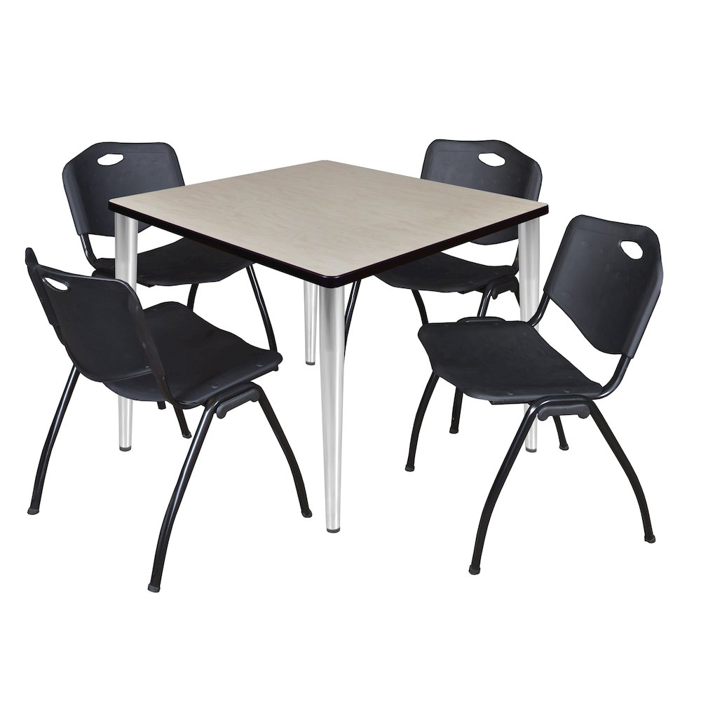 42 in. Square Breakroom Table- Maple Top, Chrome Base & 4 M Stack Chairs- Black