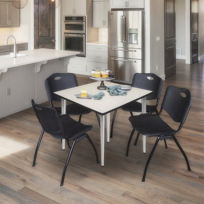 42 in. Square Breakroom Table- Maple Top, Chrome Base & 4 M Stack Chairs- Black