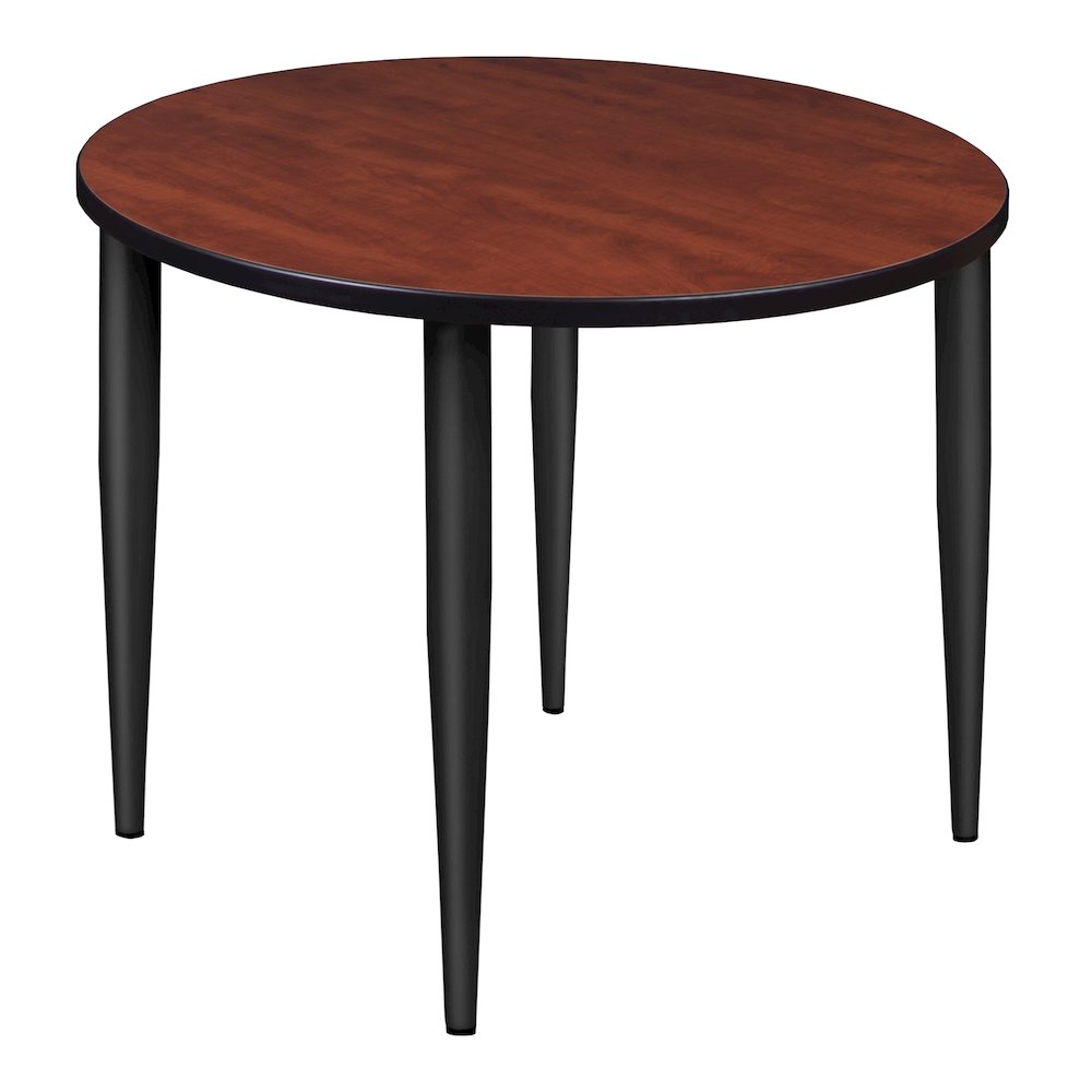 42 in. Round Breakroom Table- Cherry Top, Black Tapered Legs