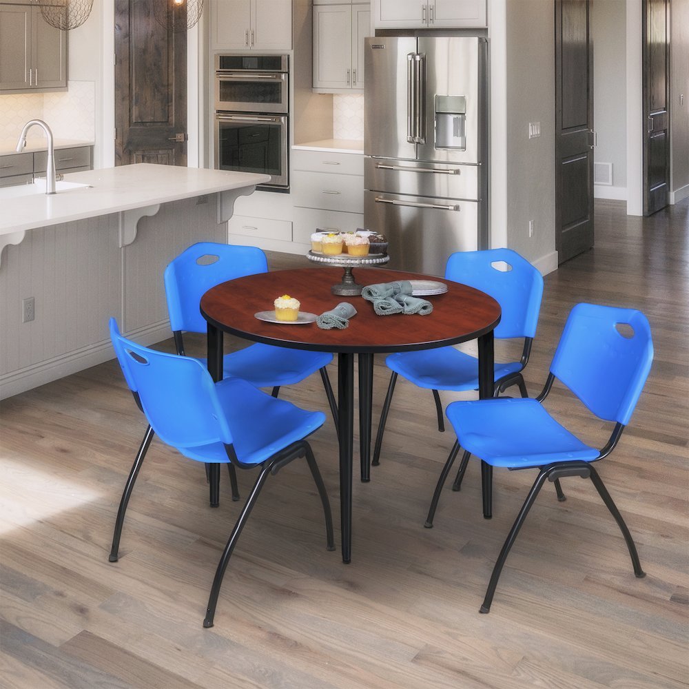 42 in. Round Breakroom Table- Cherry Top, Black Tapered Legs