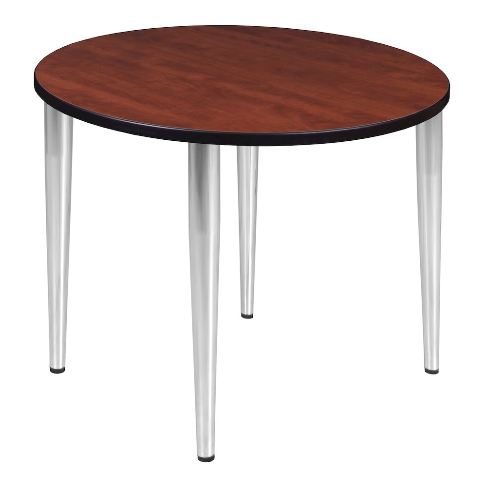 42 in. Round Breakroom Table- Cherry Top, Chrome Tapered Legs
