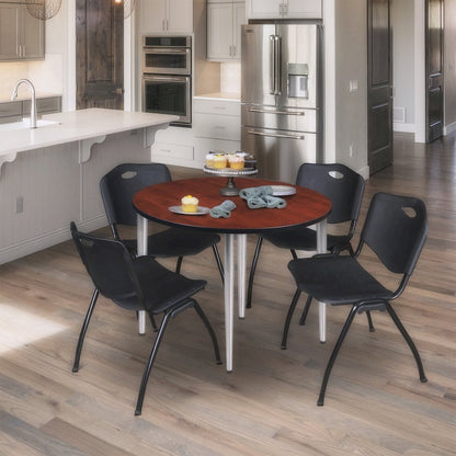 42 in. Round Breakroom Table- Cherry Top, Chrome Tapered Legs