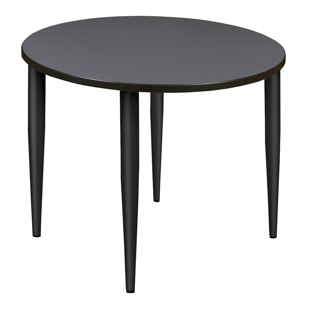42 in. Round Breakroom Table- Grey Top, Black Tapered Legs