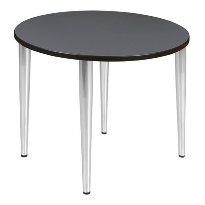 42 in. Round Breakroom Table- Grey Top, Chrome Tapered Legs