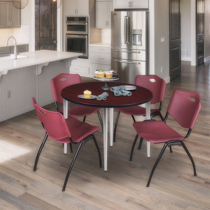 42 in. Round Breakroom Table- Mahogany Top, Chrome Tapered Legs