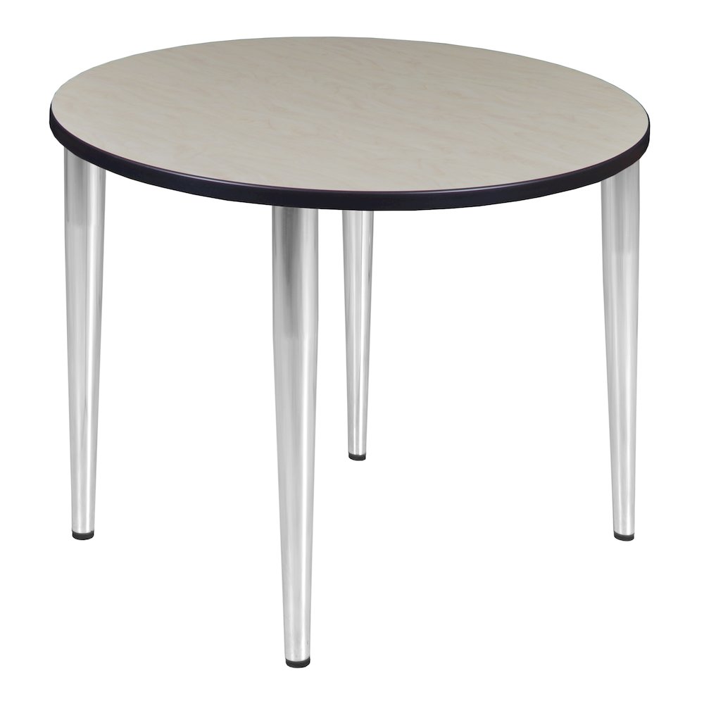 42 in. Round Breakroom Table- Maple Top, Chrome Tapered Legs