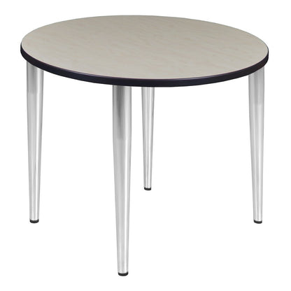 42 in. Round Breakroom Table- Maple Top, Chrome Tapered Legs