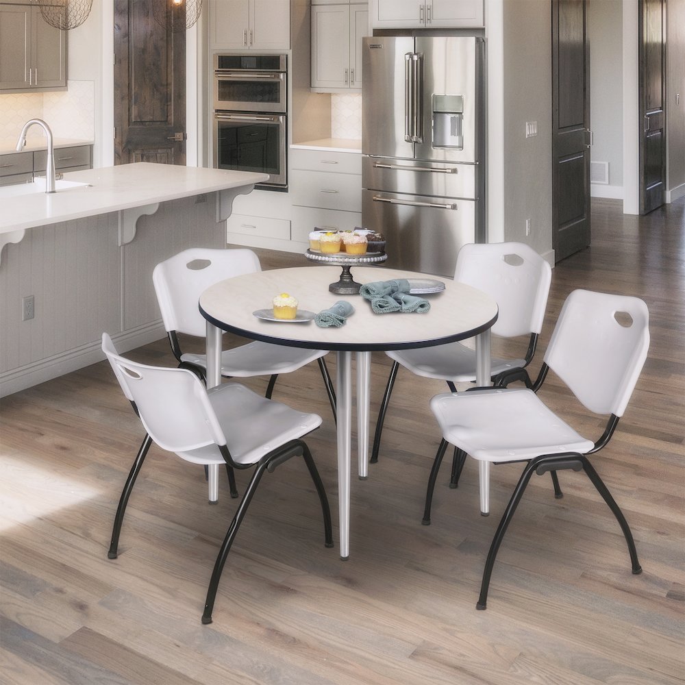 42 in. Round Breakroom Table- Maple Top, Chrome Tapered Legs