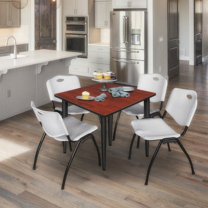 48 in. Square Breakroom Table- Cherry Top, Black Tapered Legs