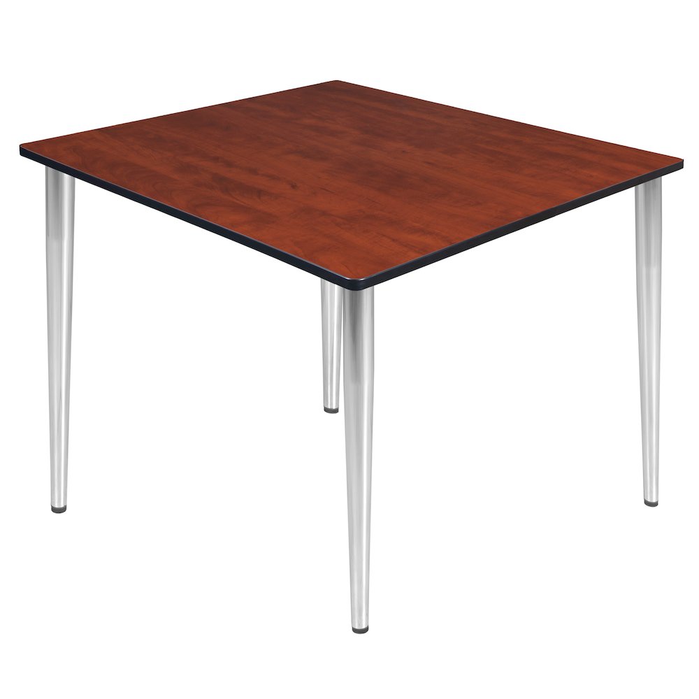 48 in. Square Breakroom Table- Cherry Top, Chrome Tapered Legs