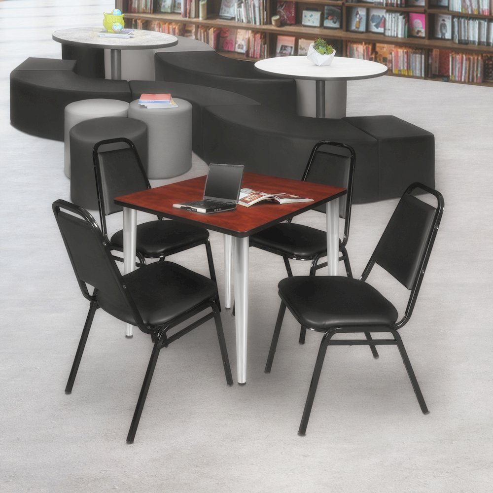 48 in. Square Breakroom Table- Cherry Top, Chrome Tapered Legs
