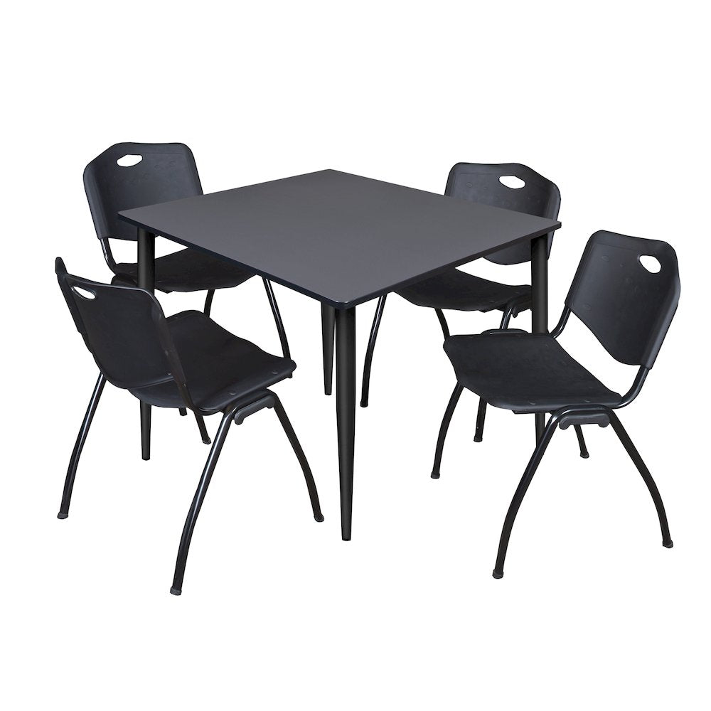 48 in. Square Breakroom Table- Grey Top, Black Base & 4 M Stack Chairs- Black