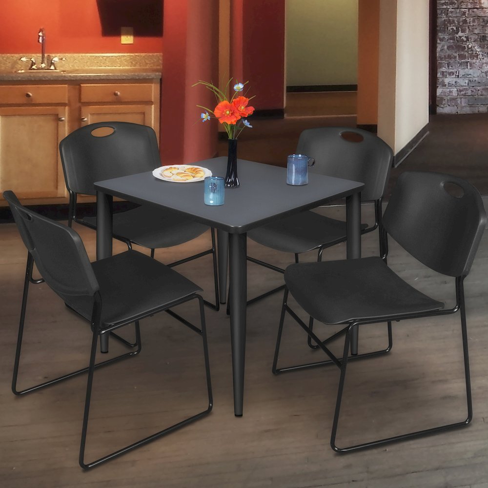 48 in. Square Breakroom Table- Grey Top, Black Tapered Legs