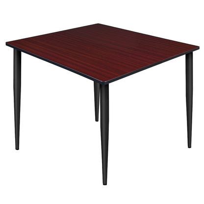 48 in. Square Breakroom Table- Mahogany Top, Black Tapered Legs