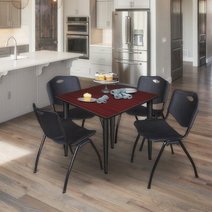 48 in. Square Breakroom Table- Mahogany Top, Black Tapered Legs