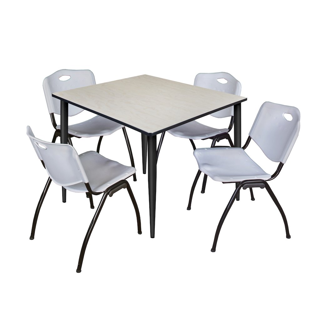 48 in. Square Breakroom Table- Maple Top, Black Base & 4 M Stack Chairs- Grey