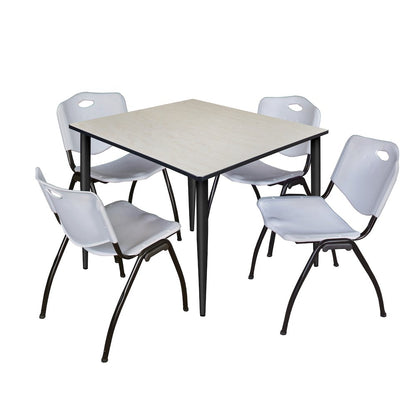 48 in. Square Breakroom Table- Maple Top, Black Base & 4 M Stack Chairs- Grey