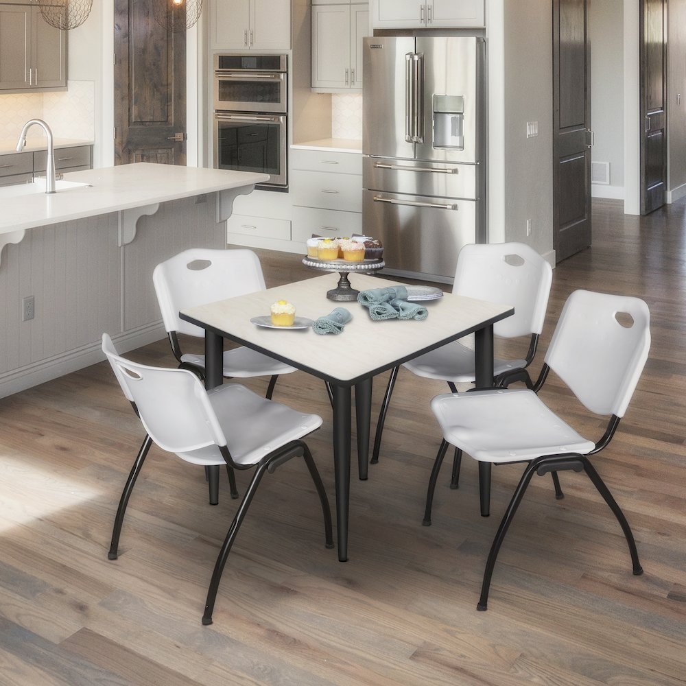 48 in. Square Breakroom Table- Maple Top, Black Base & 4 M Stack Chairs- Grey