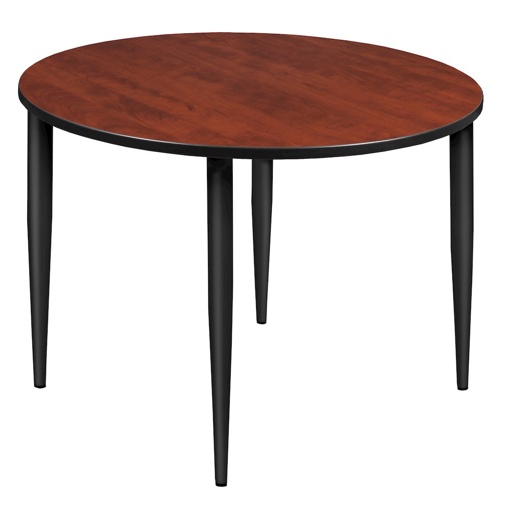 48 in. Round Breakroom Table- Cherry Top, Black Tapered Legs