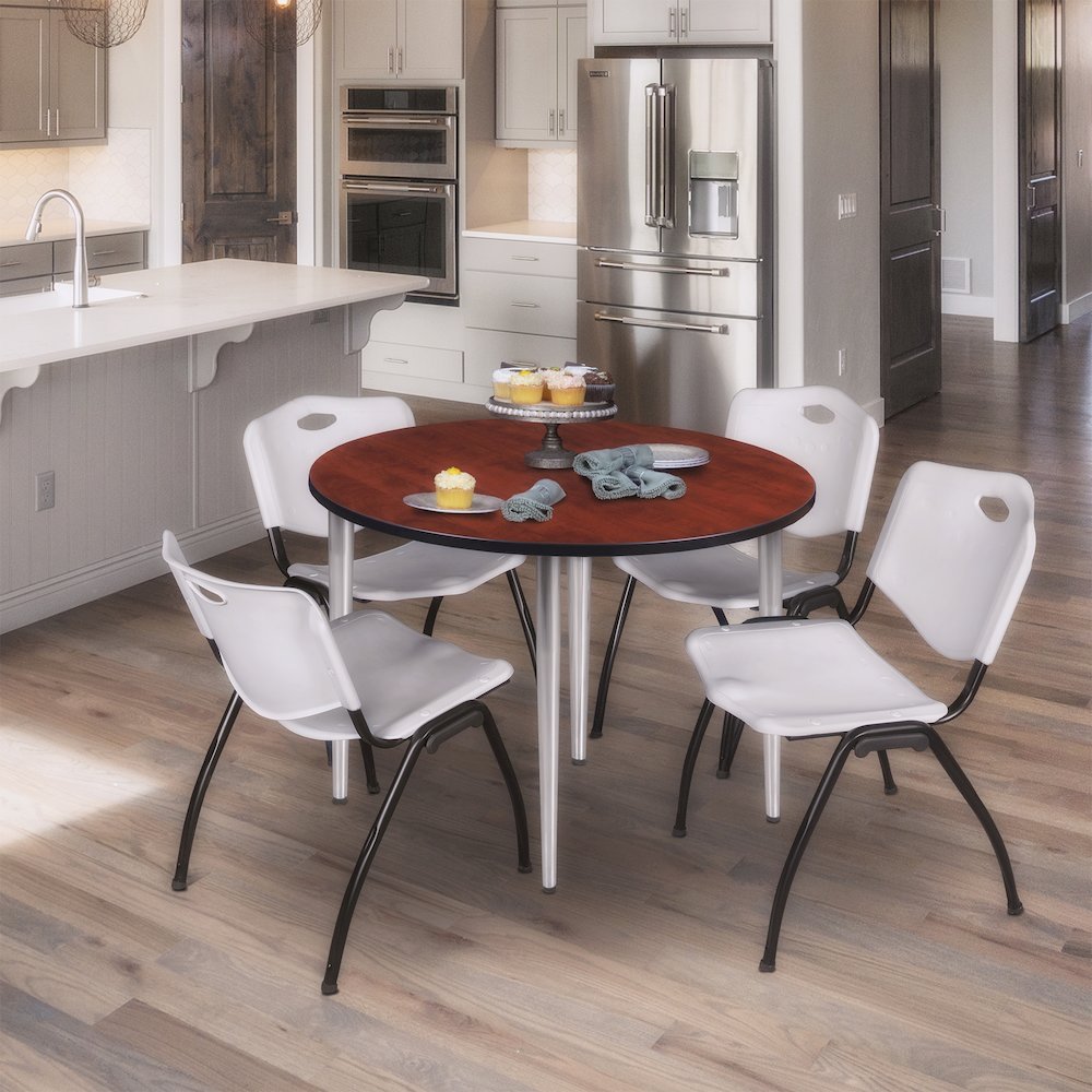 48 in. Round Breakroom Table- Cherry Top, Chrome Tapered Legs
