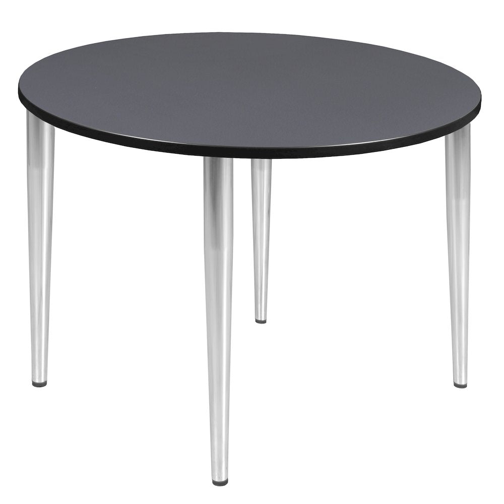 48 in. Round Breakroom Table- Grey Top, Chrome Tapered Legs