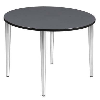48 in. Round Breakroom Table- Grey Top, Chrome Tapered Legs
