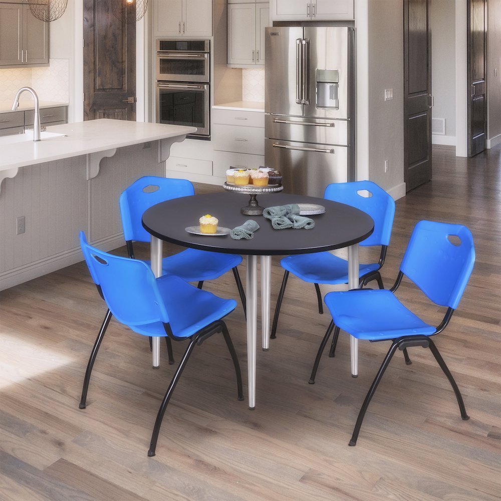 48 in. Round Breakroom Table- Grey Top, Chrome Tapered Legs