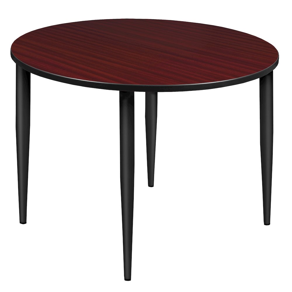 48 in. Round Breakroom Table- Mahogany Top, Black Tapered Legs