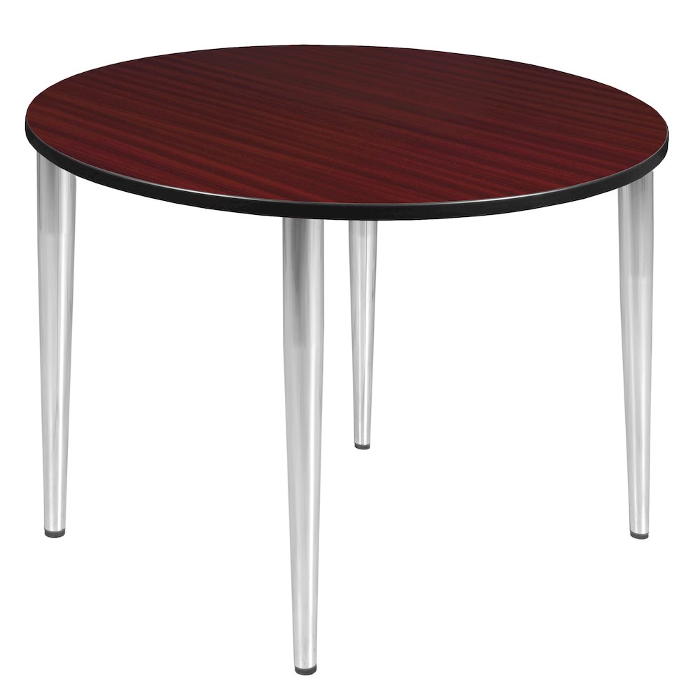 48 in. Round Breakroom Table- Mahogany Top, Chrome Tapered Legs