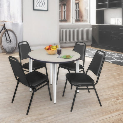 48 Round Breakroom Table- Maple Top, Chrome Base & 4 Stack Chairs- Black