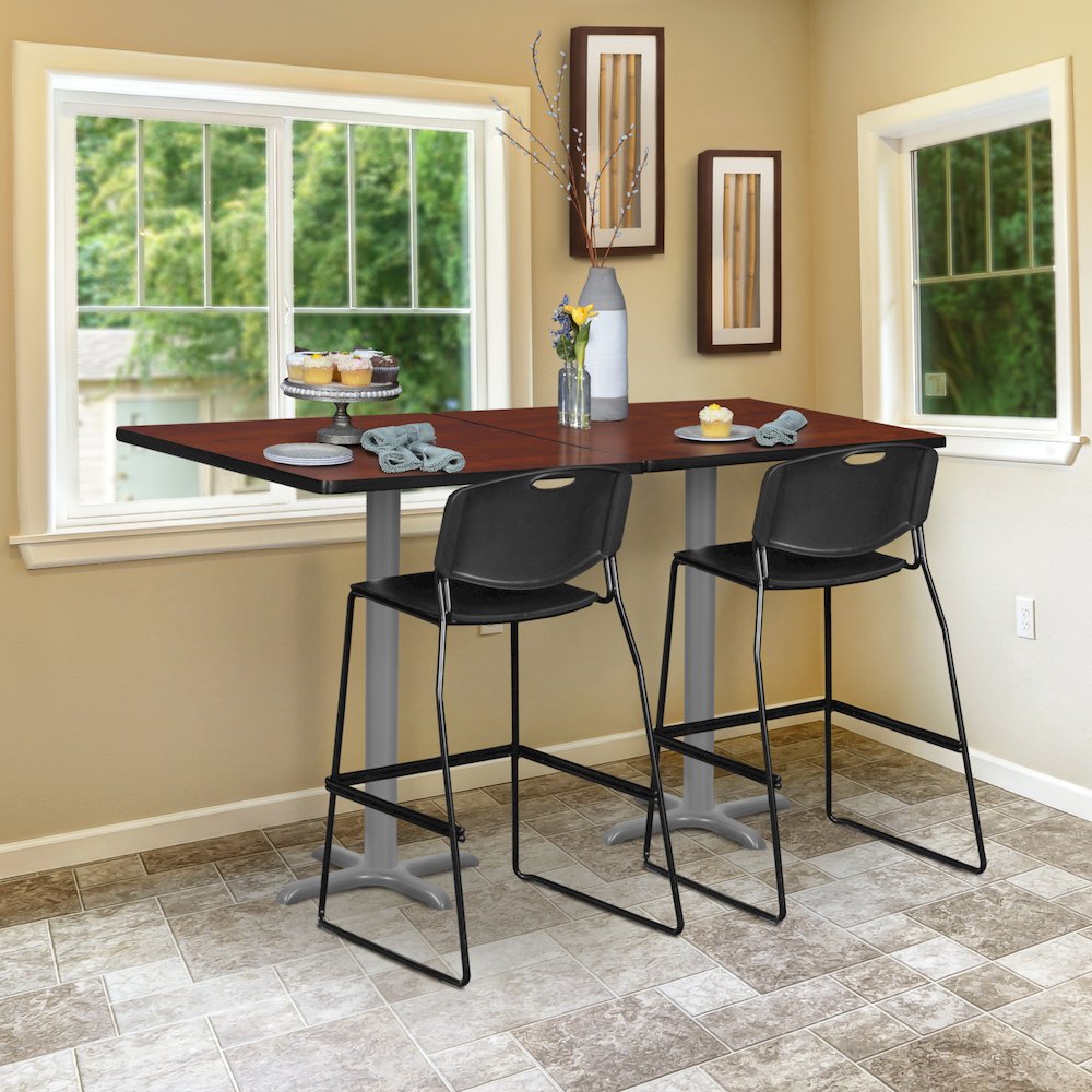 Cafe High 30" Square X-Base Table- Cherry/ Grey Base
