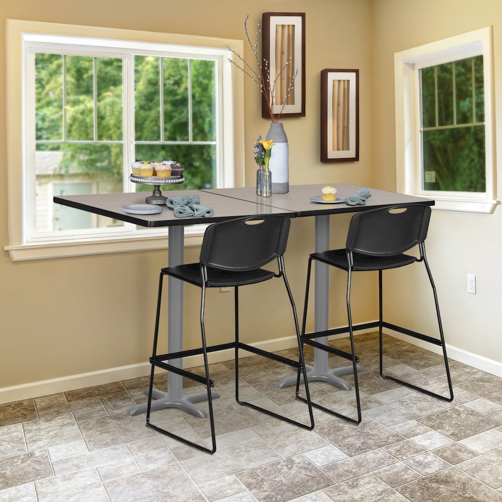 Cafe High 30" Square X-Base Table- Maple/ Grey Base