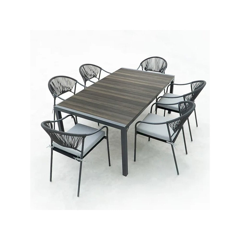 3 Place Grey Outdoor Aluminum Round Patio Dining Table and Stackable Chairs Set