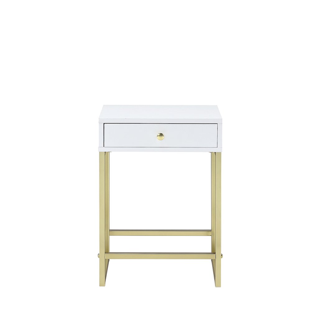 Coleen Accent Table, White & Brass