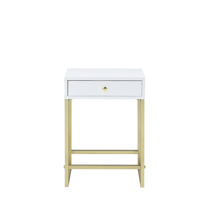 Coleen Accent Table, White & Brass